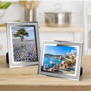 Calenzana 5x7 Picture Frame Sparkle Glass Photo Frames for Tabletop, Set of 2